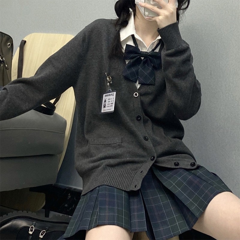 일본 대학 스타일 기본 카디건 긴팔 스웨터 코트 여학생 교복 JK 유니폼 올매치