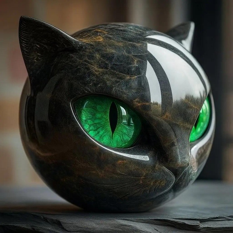 跨境Luxury Black Cat Stone Sculpture猫头黑猫摆件家居庭院设计|undefined