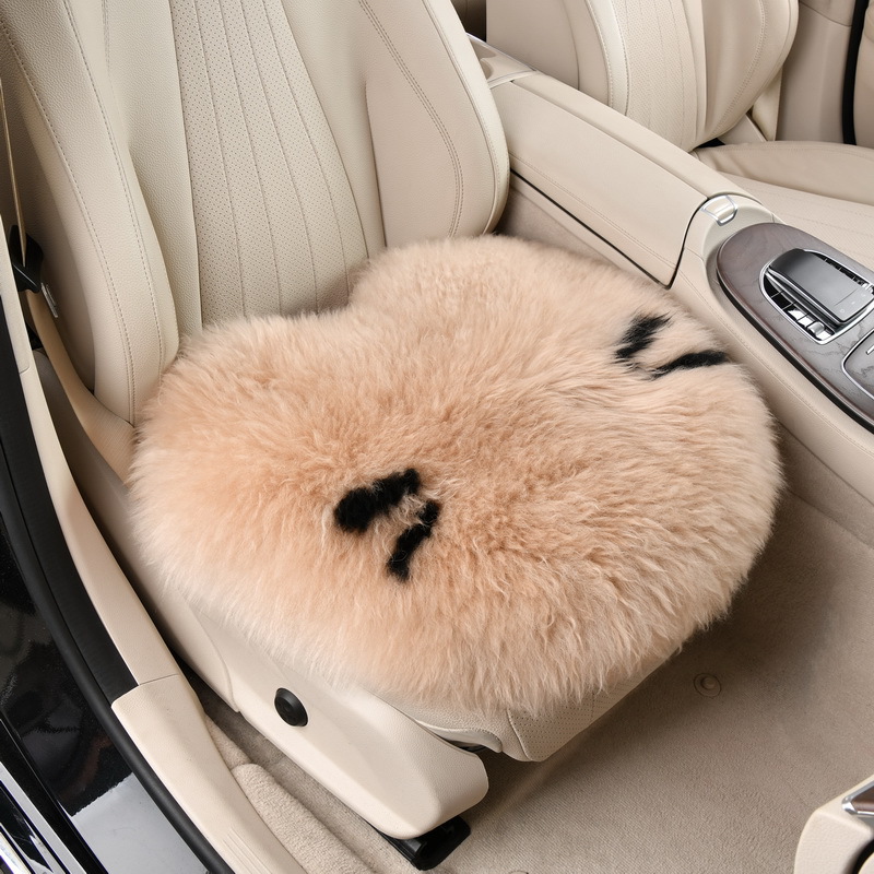 Qìchē Pure Wool Car Single Seat Winter Plush Genuine Leather Seat Cushion (Wool pad) - milky-white-square-cushion-1-piece