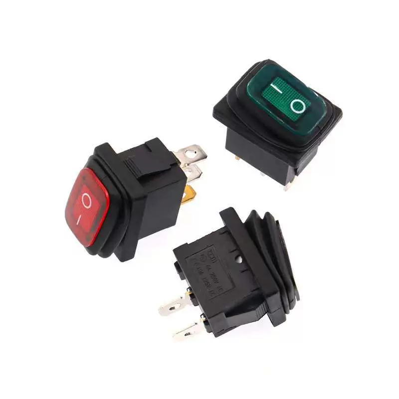 连体防水船型开关KCD1 三脚两档 带灯 防水防油翘板电源开关