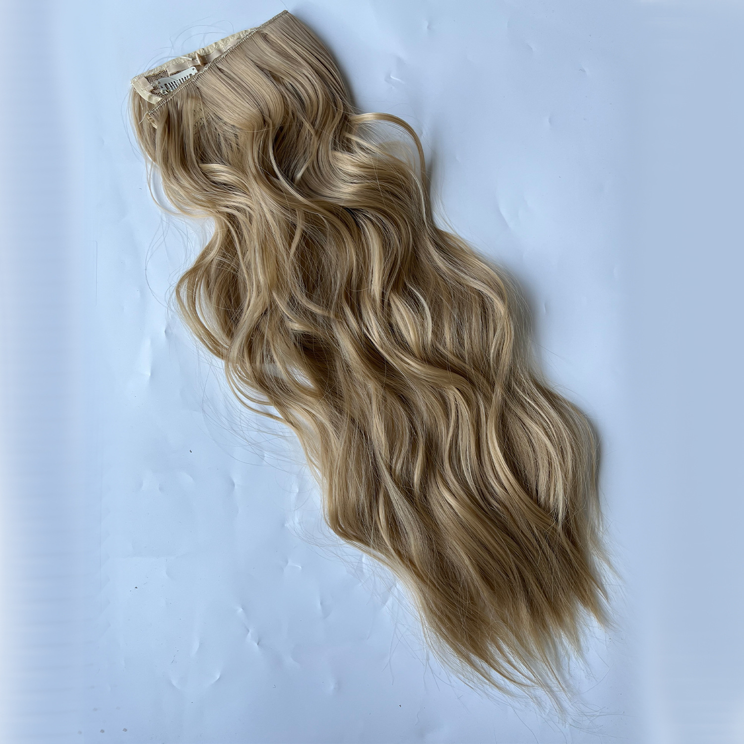 Peruca con 4 clips línea de pescado ondas invisibles extensión de cabello largo