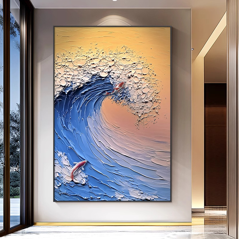 客厅装饰画海浪油画《风生水起》网红大芬村玄关入户门肌理挂画|undefined