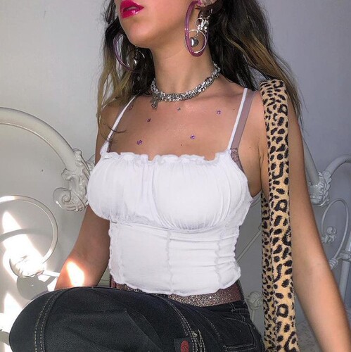 In stock 2024 summer camisole crop top ruffled spaghetti strap sexy chic versatile chest-flattering slim-fit women's top