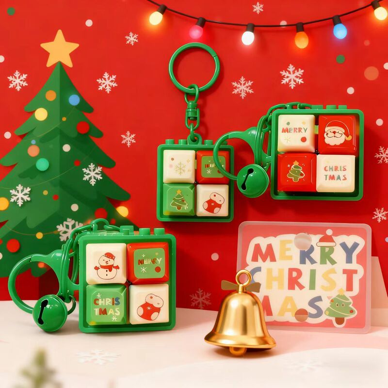 Cross-Border Christmas Four-Button Flashing Light and Sound Electronic Decompression Keychain Pendant Student School Bag Pendant