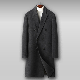 Advanced Wool Coat Men's 2024 Autumn and Winter Double-breasted Long Wool Coat Handmade Double-sided Wool Coat Coat