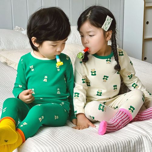 Children's autumn and winter thermal underwear for boys and girls, pure cotton pajamas for small and medium-sized children, Korean version of boneless home clothes set