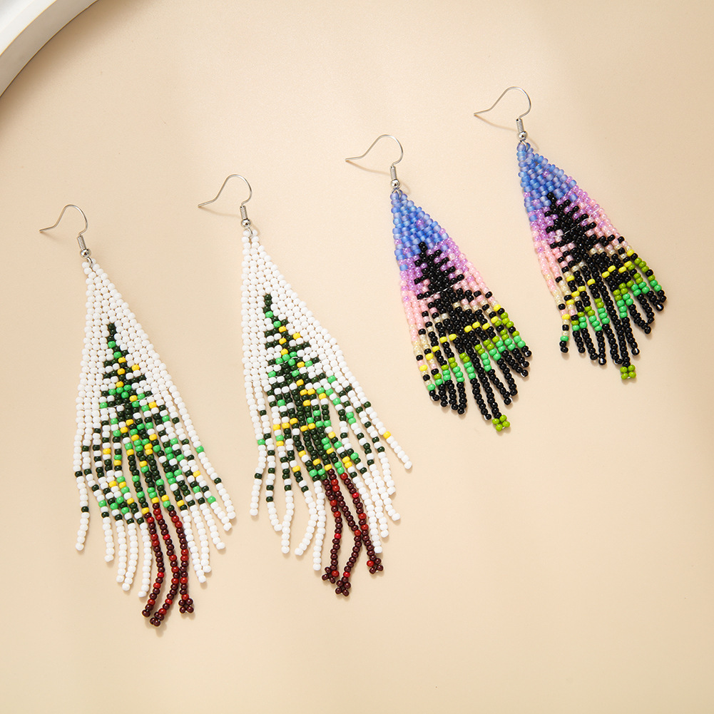 Drop Earrings Classification 1 Pair Quantity Daily Occasion Seed Bead Material Bohemian Christmas Tree Color Block Seed Bead Women's Drop Earrings 1 Pair