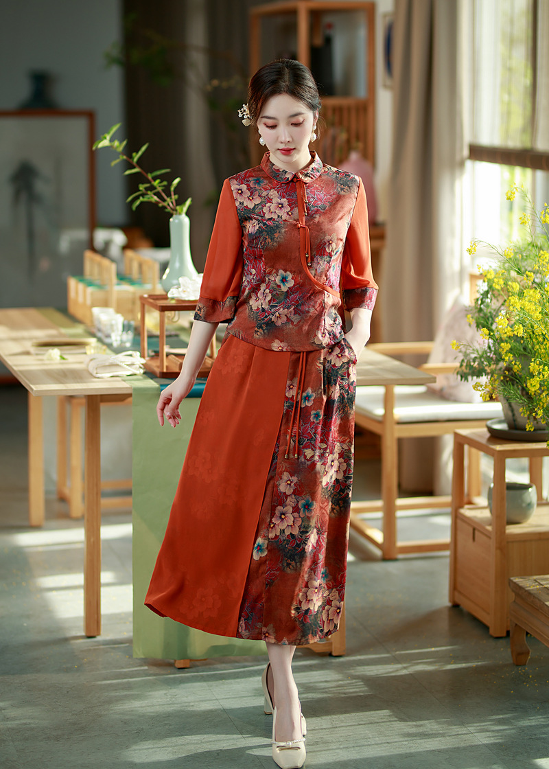 2022 The new spring and summer temperament fairy suit Cheongsam skirt