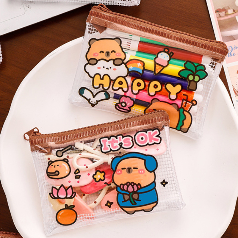 Kapibala bolsa de monedas PVC de dibujos animados linda bolsa de almacenamiento bolsa de cosméticos transparente auriculares portátiles tarjeta estuche para llaves