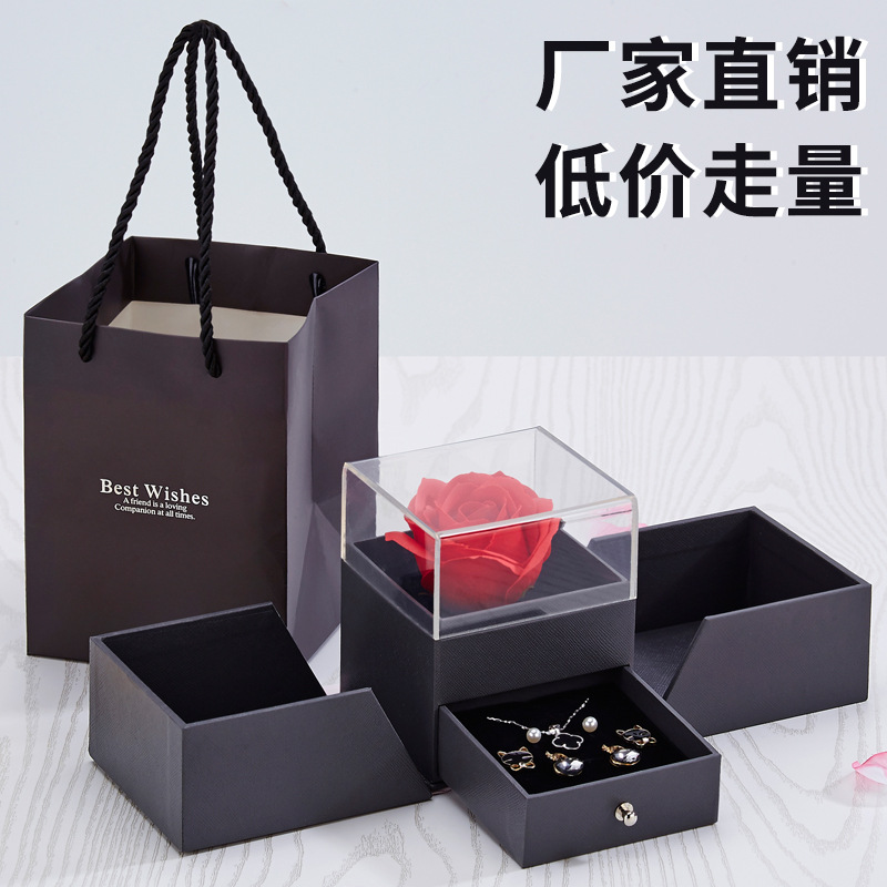 Perpetual Rose Scented Soap Jewelry Box with Double Doors, Ring Earrings Necklace Valentine's Day Birthday Gift Box