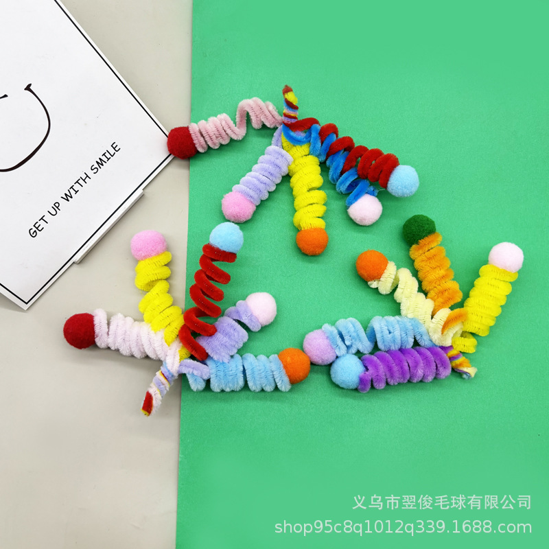 彩色扭扭棒毛球diy发箍头饰鞋帽子手工造型卡通可爱服饰成品配件