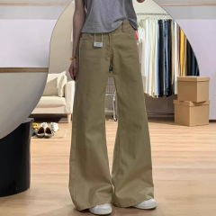 美式卡其色低腰微喇牛仔裤女小个子新款不贴腿宽松显瘦垂感阔腿裤