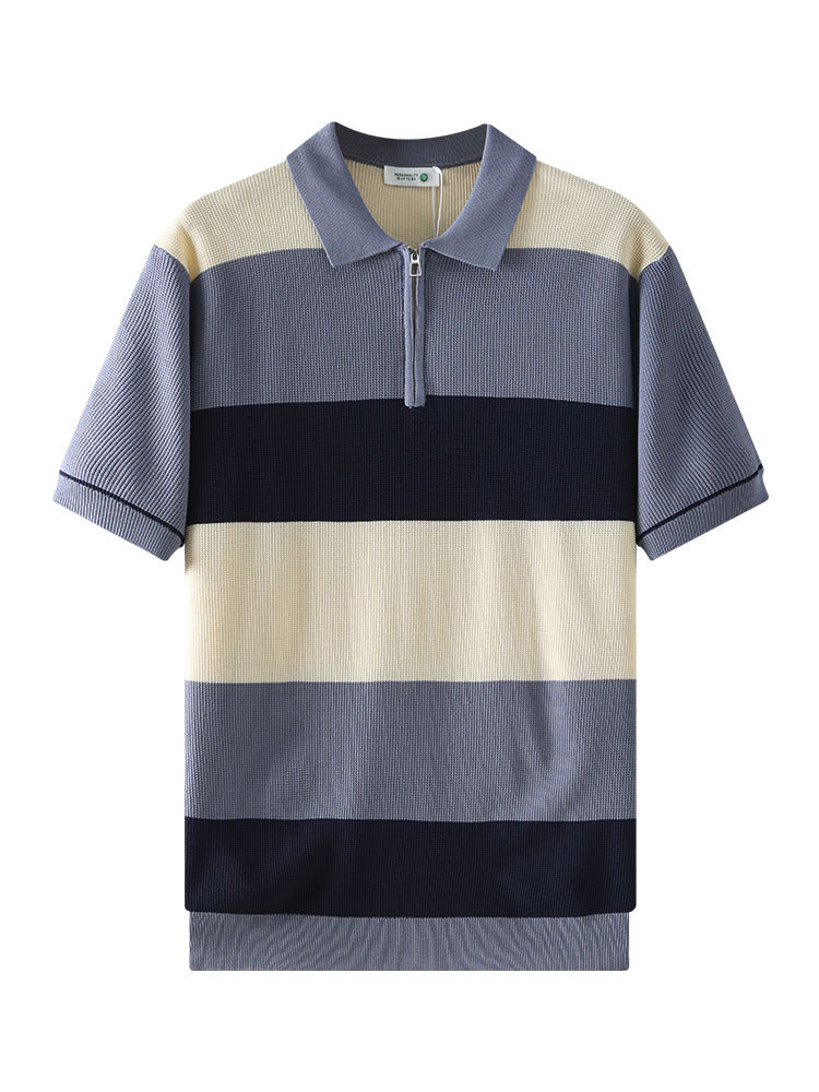Polo de hielo de punto de hombre lujo ligero de alto nivel medio cremallera collar rayas Waffle Paul blusa