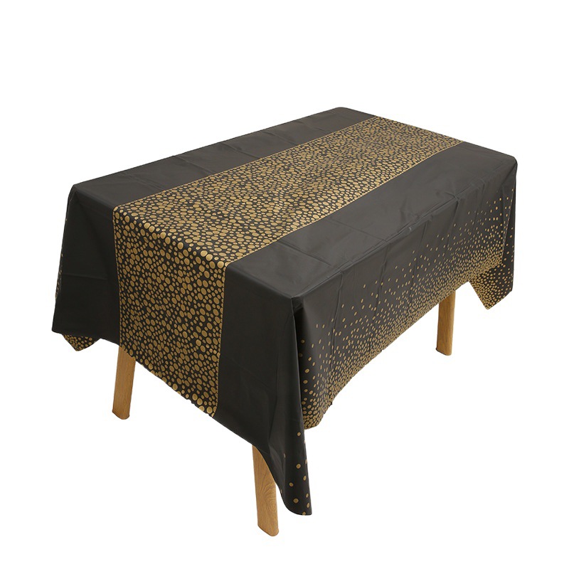 Amazon Black Gold Dot tablecloth waterproof oil PEVA party wash-free party decoration tablecloth 137*274cm