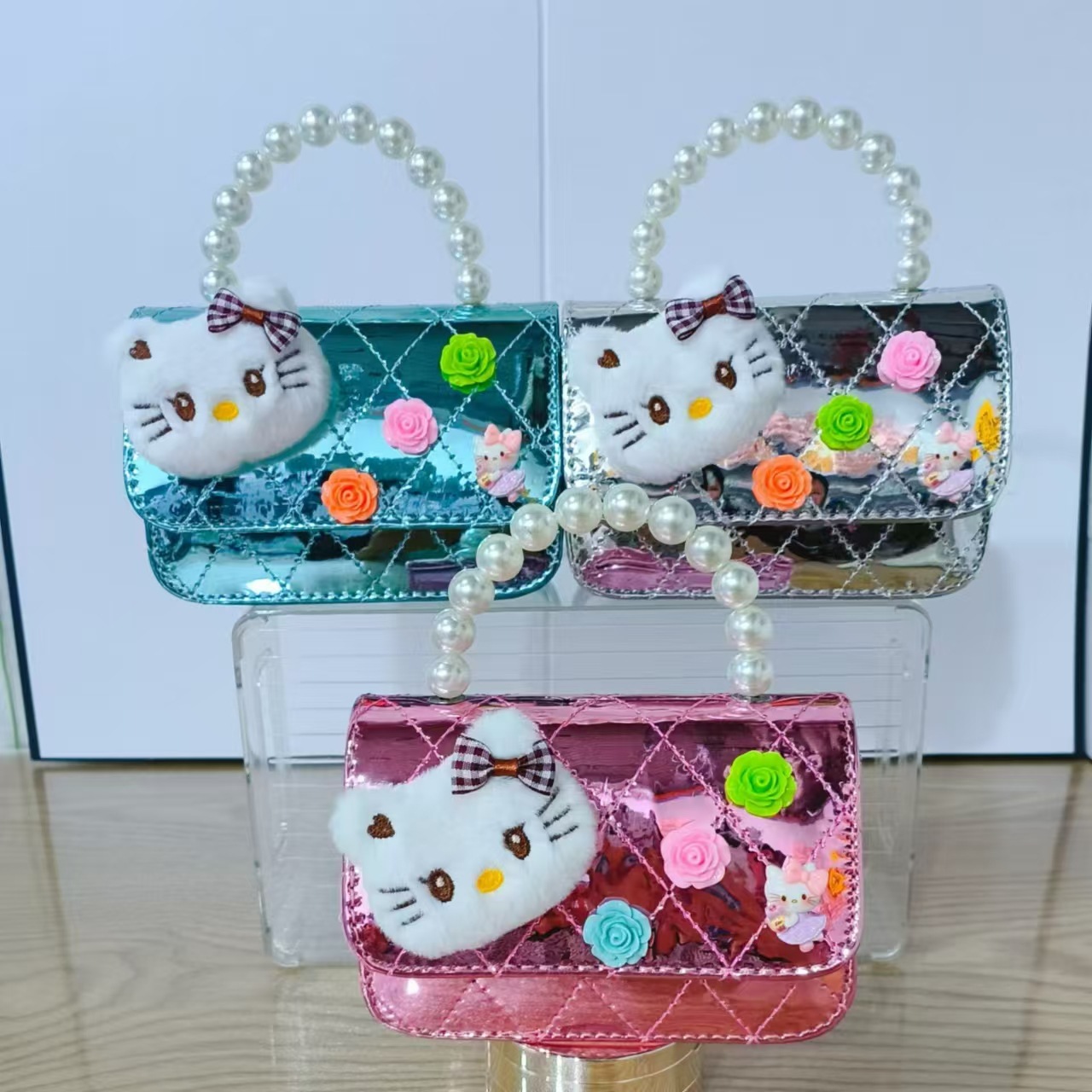 Nuevo espejo para niños, bolso de hombro de dibujos animados, bolso de mensajero para niñas, bolso de perlas, bolso de cadena lindo para niñas de celebridades de Internet