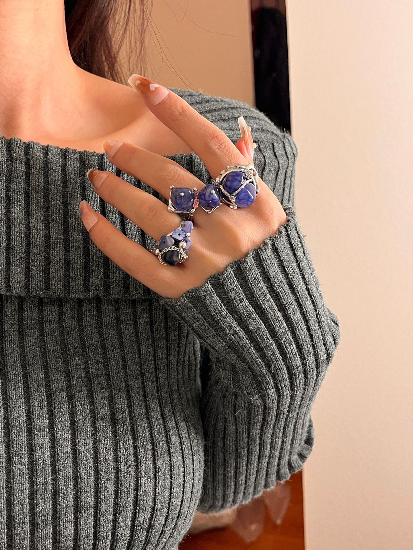 Natural Stone Ring For Women Stylish Beaded Ring For Her_voghion.com
