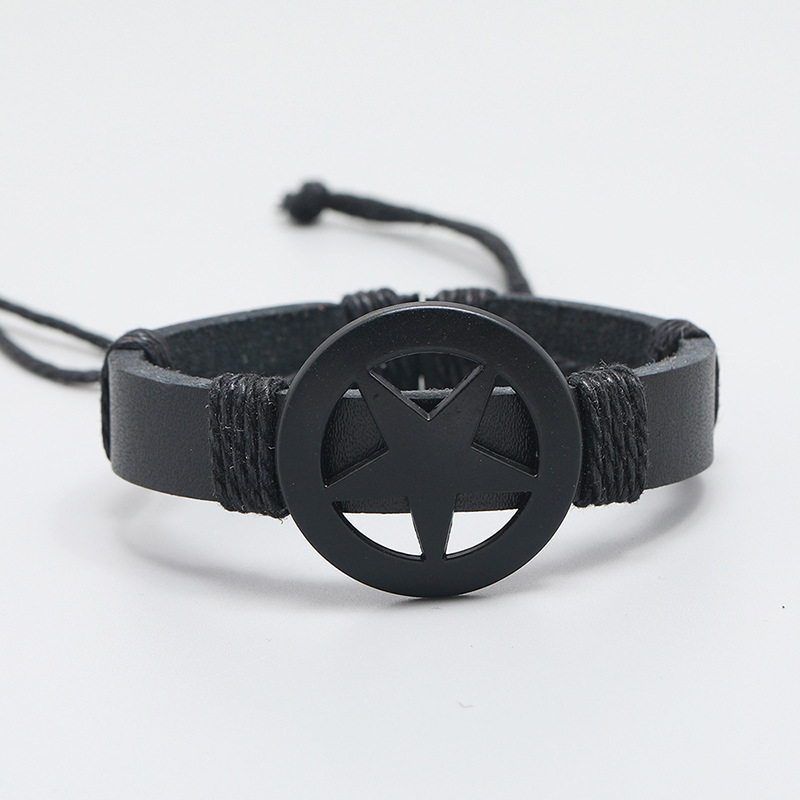 Cross-Border Menu0027s Leather Bracelet European and American Jewelry Personality Fashion Black Five