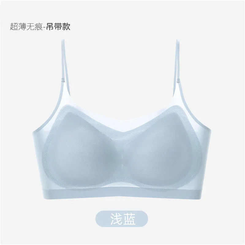 超薄冰丝无痕内衣女果冻文胸背心透气大胸显小美背睡眠吊带裹胸|undefined