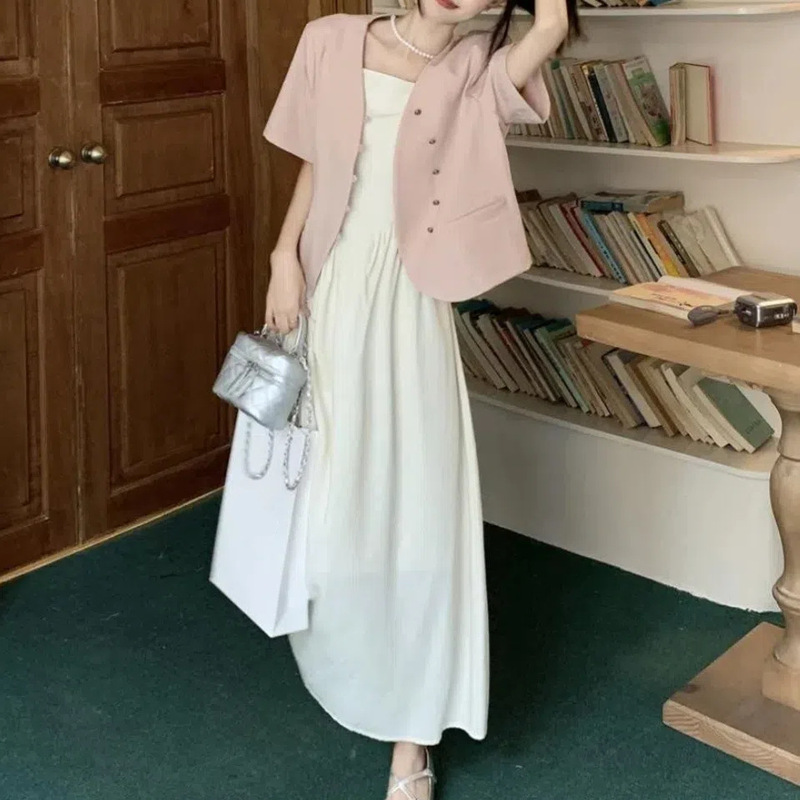 2025 New High-end Short-sleeved Suit Jacket Women's Summer Salt Wear Small Chanel Style dress Women's Two-piece Suit 2025 New High-end Short-sleeved Suit Jacket Women's Summer Salt Wear Small Chanel Style dress Women's Two-piece Suit