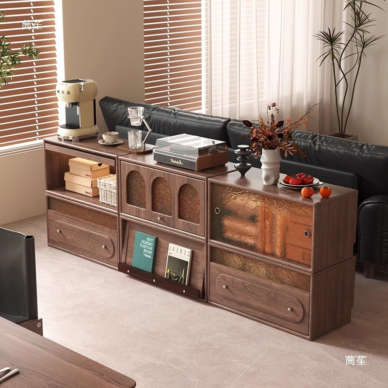 North American Black Walnut Tv Cabinet Solid Wood Living Room Home Small Apartment Storage Storage Cabinet Combination Cabinet Floor-Standing Bookcase
