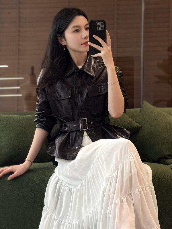 宋佳同款真皮皮衣女短款2025春新款收腰显瘦绵羊皮夹克外套机车服|undefined