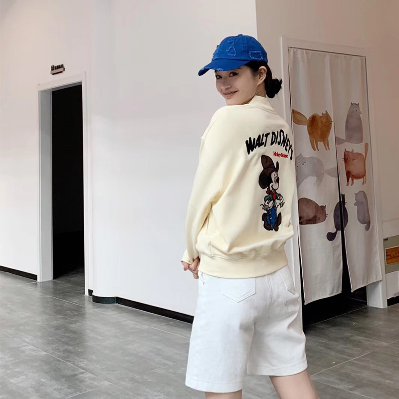 AIMEEWQ2021 Spring new pattern heavy industry Embroidery leisure time green Pink Beige Cartoon jacket mlb