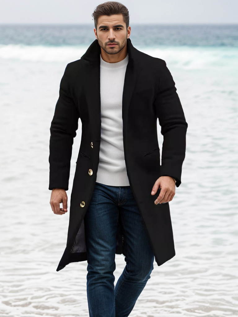 Suit collar men's autumn and winter new mid to long single breasted woolen coat_voghion.com