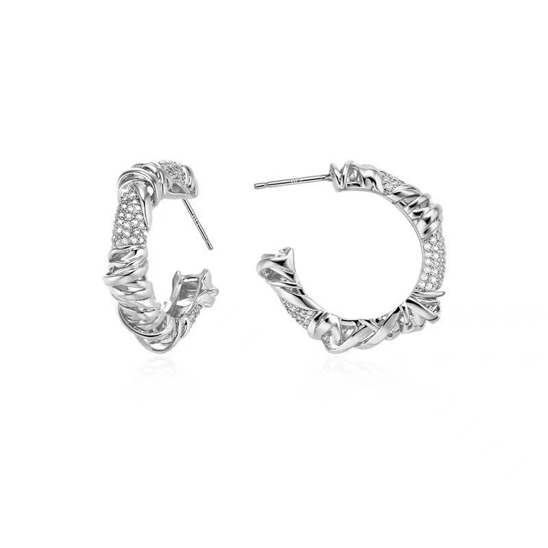 F8778 마이크로 임베디드 C자형 실버 브레이드 귀걸이