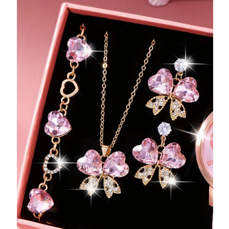 European and American New Diamond-encrusted Bow Pendant Earrings Bracelet Three-piece Set suit Wedding Banquet All-match Jewelry suit