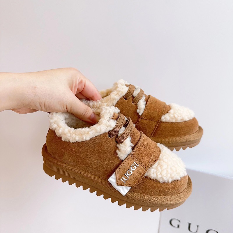 Winter Teddy fleece children's snow boots for men and women, non-skid plush cotton children's shoes, genuine leather_voghion.com