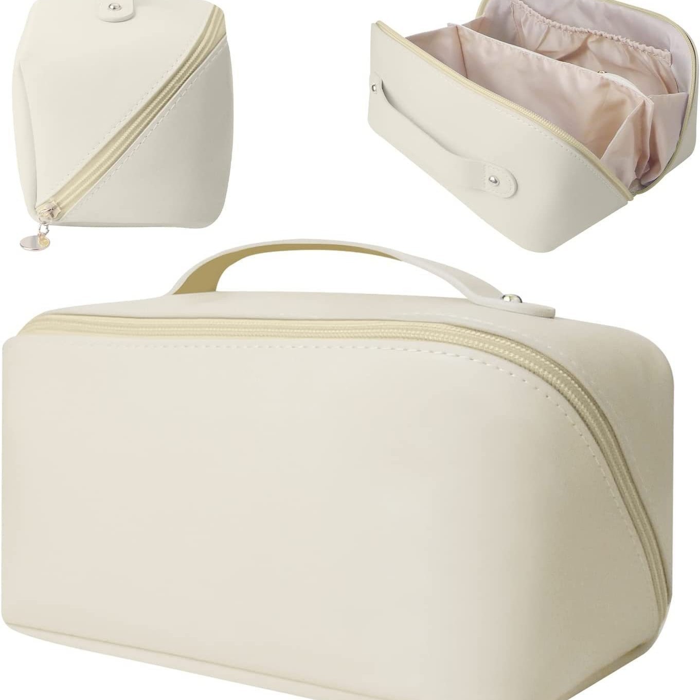 定制2025跨境热卖PU皮革枕头化妆包洗漱品收纳包分区便携手拿包