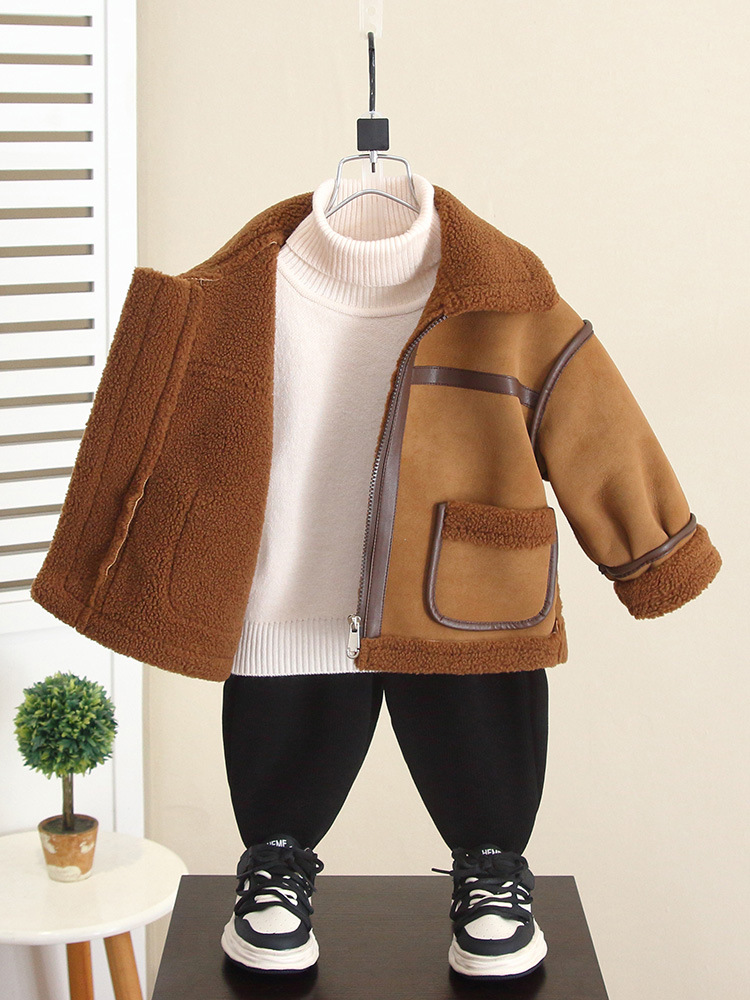 Chaqueta para Niños 6723, Otoño-Invierno 2026, Nuevo Modelo, Ropa de Invierno para Bebés con Cuero y Piel Integrados, Forro Polar y Diseño Moderno image 4