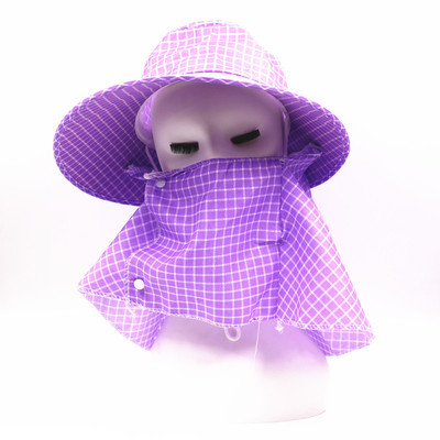 2021夏季大沿格子可拆卸采茶帽    防晒遮阳帽户旅游披肩护颈套装|ms