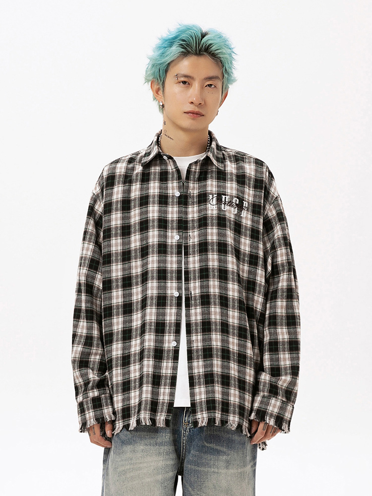 Camisa de manga larga con diseño de borlas sin rematar para hombre y mujer, estilo americano moderno de calle, camisa de pareja con bordado de letras, chaqueta q