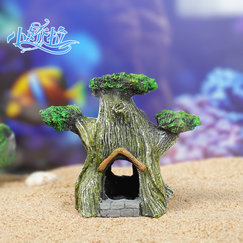 Decoración de paisajismo de pecera Casa de árbol viejo Pescado Camarones Casa de refugio Cueva Decoración de pecera Decoración de acuario Casa de árbol