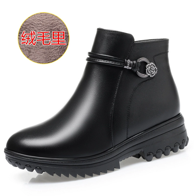 Winter fleece shoes for mother, non-slip low boots, footwear, for middle age, plus size