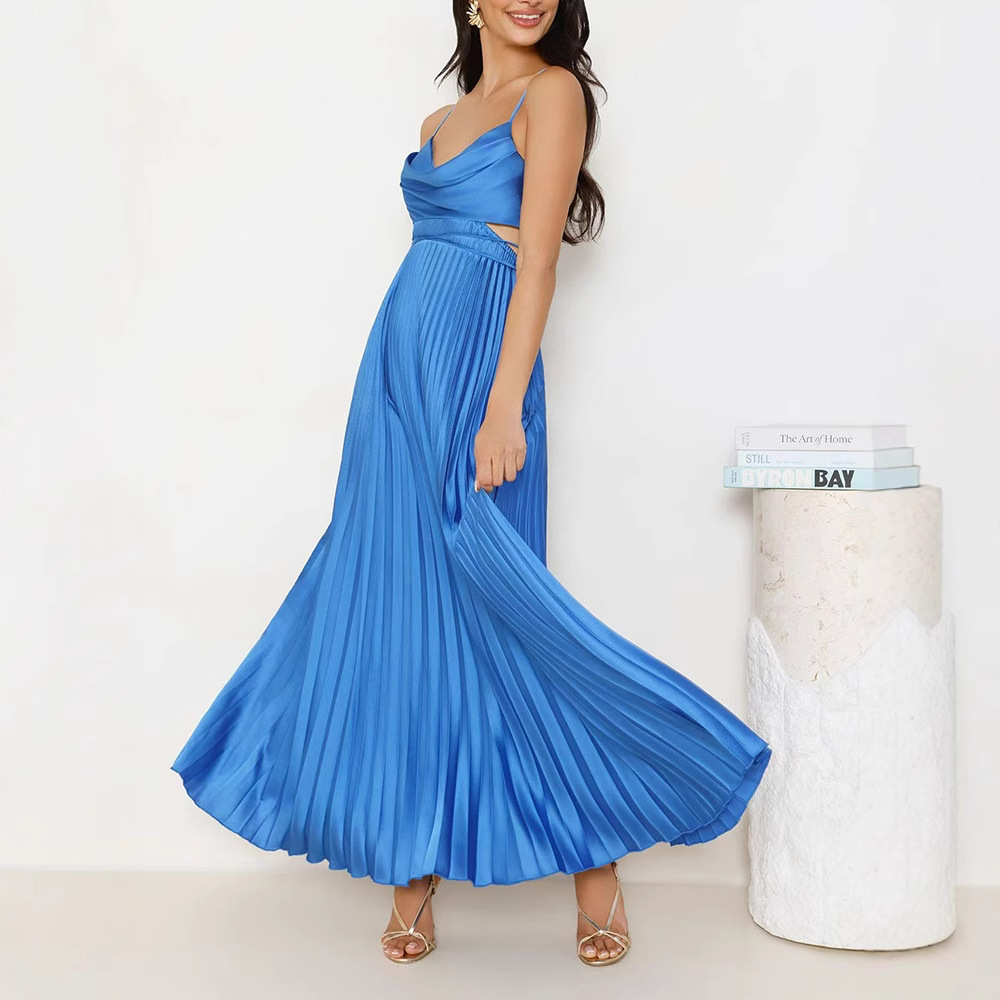 Women's Clothing Summer Vacation Sleeveless Long Dress For Women Pleated European And American Style_ecoleips.com