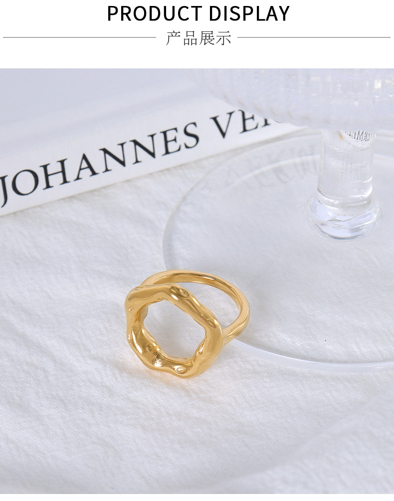 European and American exaggerated geometric irregular titanium steel 18k gold earrings ring