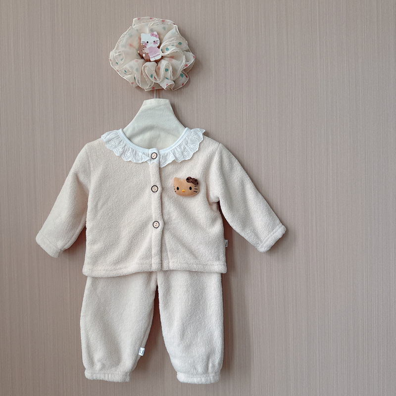 2025秋冬新款婴幼儿卡通毛毛家居服套装宝宝上衣裤子两件套潮|undefined