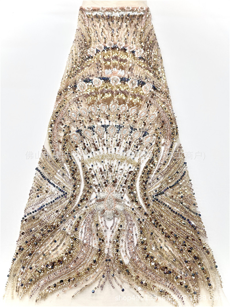 Radiante vertical anchoa bordada tela de malla de tela de alfombra roja de cola de pez vestido de boda madre lujosa tela de fiesta