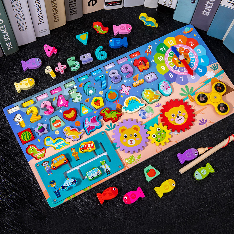 CE CPC madera multifuncional tablero logarítmico laberinto caminar digital forma figura de la fruta pesca cognitiva juguete