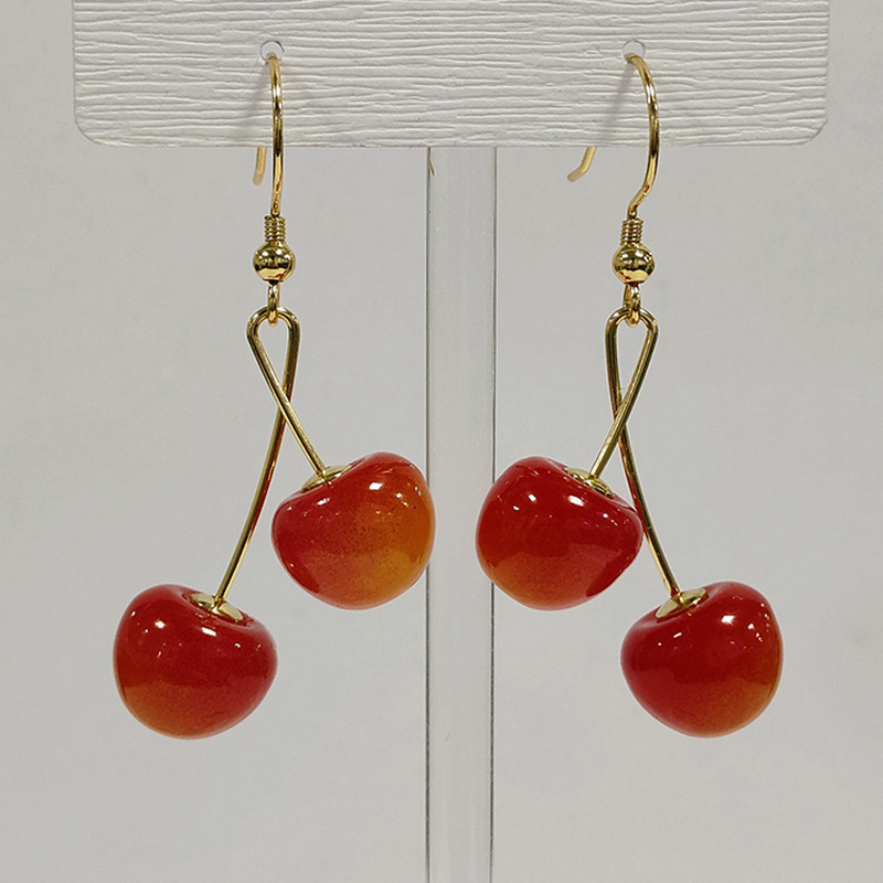 Aretes de cereza roja para mujer – colgante exquisito, fruta de imitación versátil, nuevo estilo
