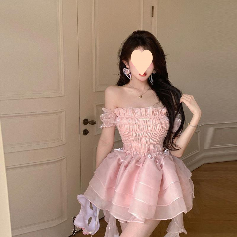 Fairy Dress for Women, Pink Tube Top, One-Shoulder High-End Fluffy Cake Skirt, Sweet, Spicy, Chic and Stunning Dress for Women