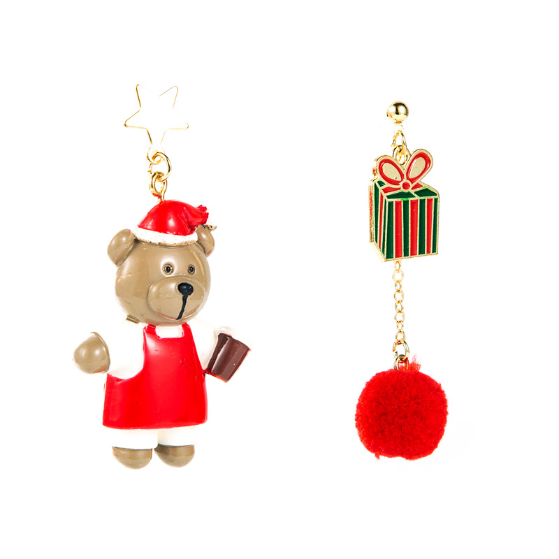 Christmas Series Alloy Resin Bear Gift Box Ball Earrings Wholesale Nihaojewelry display picture 7
