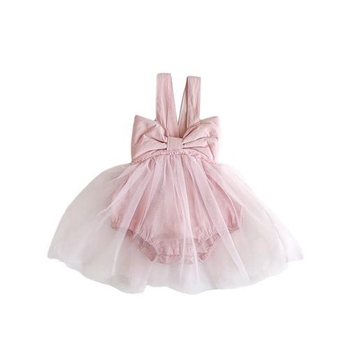 Ins New Children's Summer Dress for Girls with Big Butterfly Bow Tank Top Bodysuit Net Gauze Princess Skirt Baby First Birthday Outfit