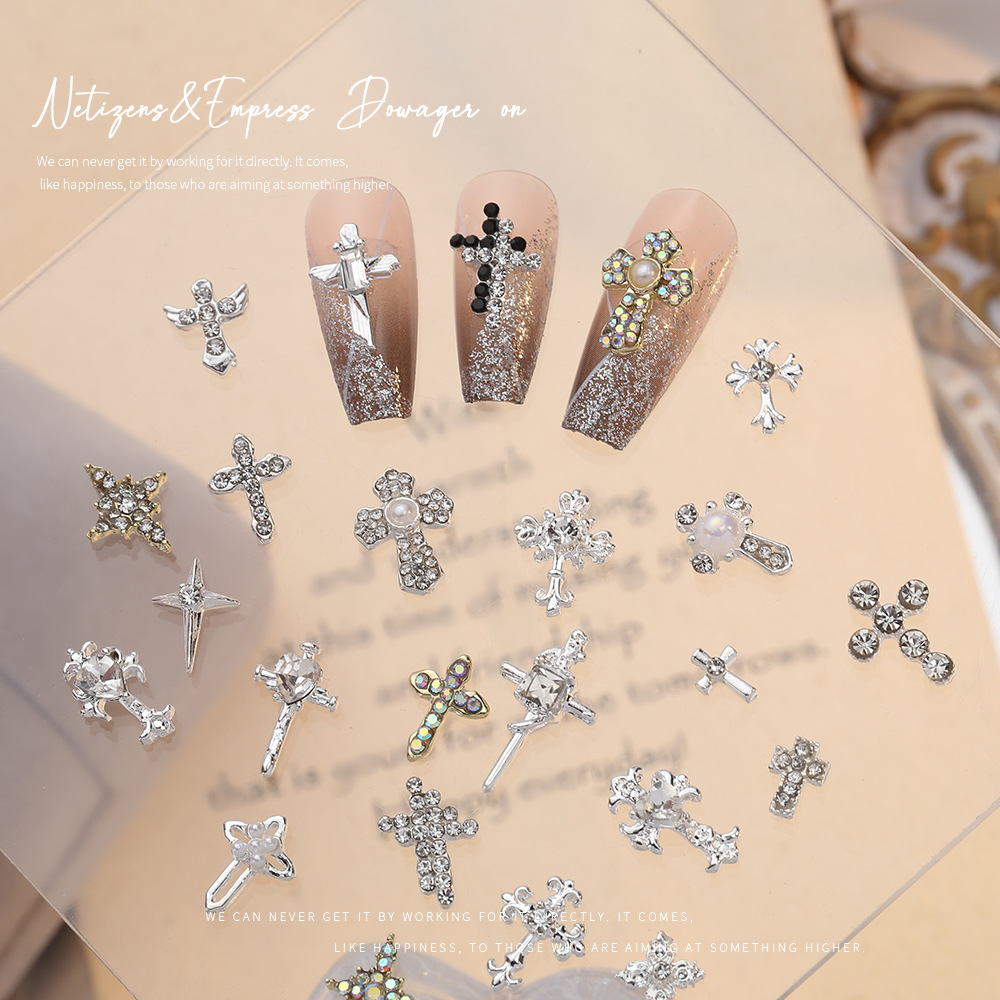 Nueva celebridad en línea flash tridimensional Cruz joyería de uñas de ganchillo taladro de uñas Super Flash aleación decoraciones de uñas