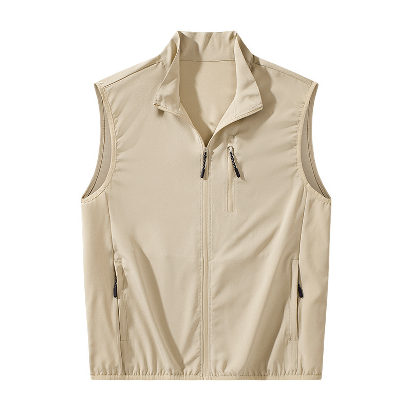 Four-Season Thin Vest for Men, Stand-Up Collar Vest, Casual Sports Outdoor Fishing Vest, Sun Protection, Breathable and Quick-Drying for Men