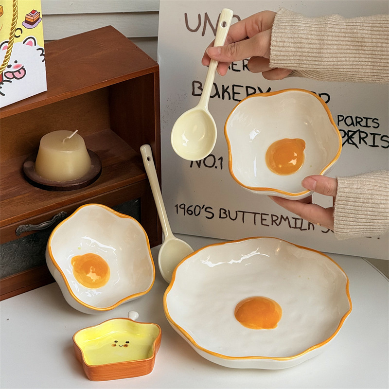 High-Appearance-Value Single-Serving Bowl and Plate Set, Ceramic Tableware, Rice Bowl, Personalized French-Style Cute Girly Plate for Home Use High-Appearance-Value Single-Serving Bowl and Plate Set, Ceramic Tableware, Rice Bowl, Personalized French-Style Cute Girly Plate for Home Use