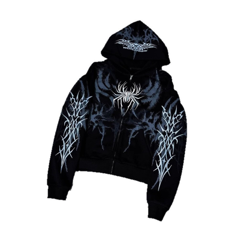 Felpa con cappuccio e zip con stampa 3D ispirata al gotico: abbigliamento streetwear unisex oversize con estetica dark_voghion.com