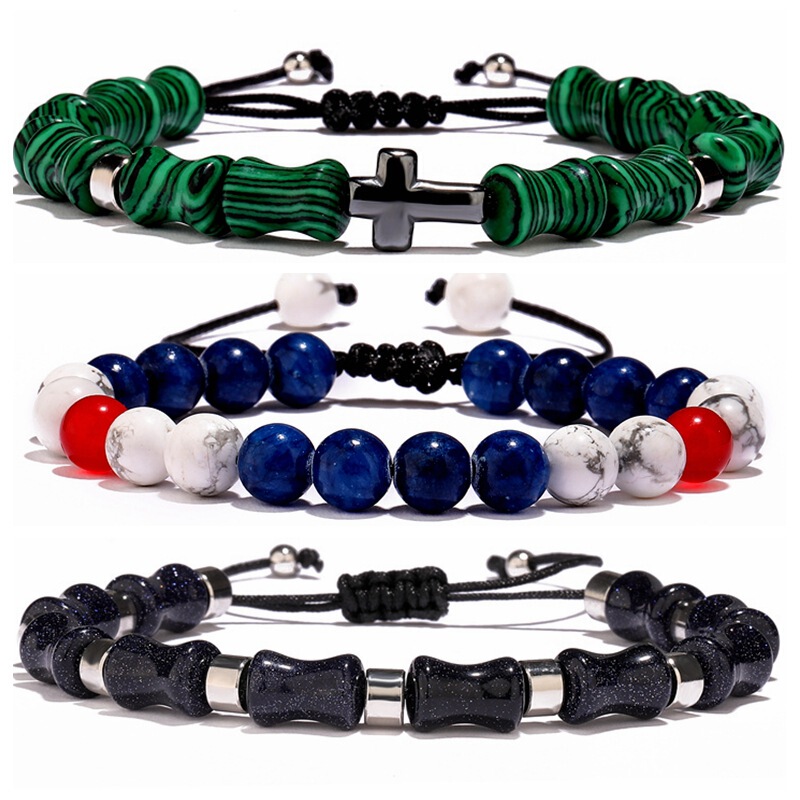 Cross-border protein blue sand bamboo tube beads Jade lucky beads festival high beaded woven bracelet white red blue bracelet